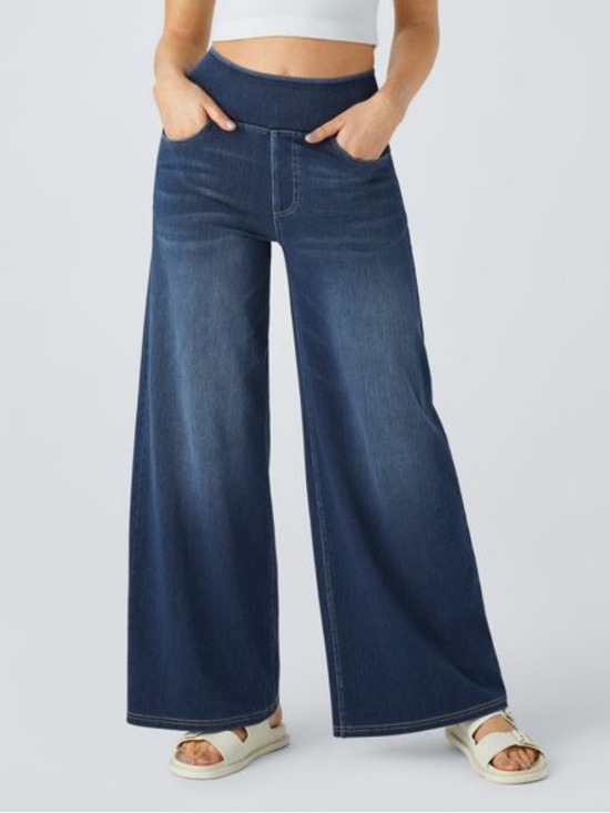 HALARA Denim - Halara Flex High Waisted Pockets Baggy Wide Leg Washed Casual Jeans.